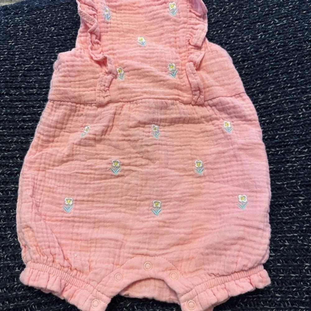 Little Me Pink Muslin Bubble Romper Floral Baby Girl Outfit 6M *